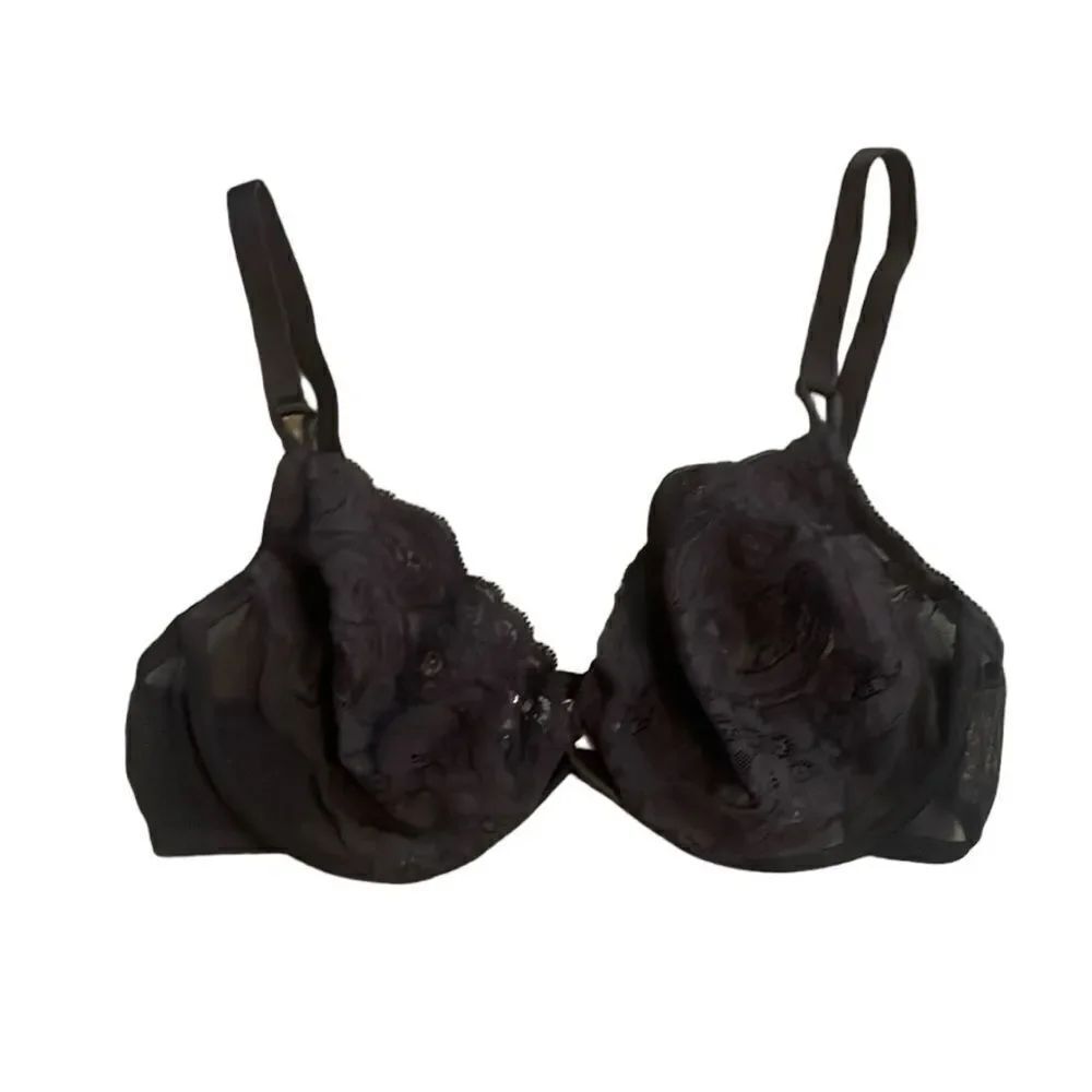 Vintage Victorias Secret Gold Label Unlined Demi Bra Black Lace 36C